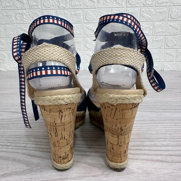 Sole Society Sena Espadrille Wedge Sandals 6.5 Navy Kid Suede Canvas Ankle Strap - Picture 8 of 13